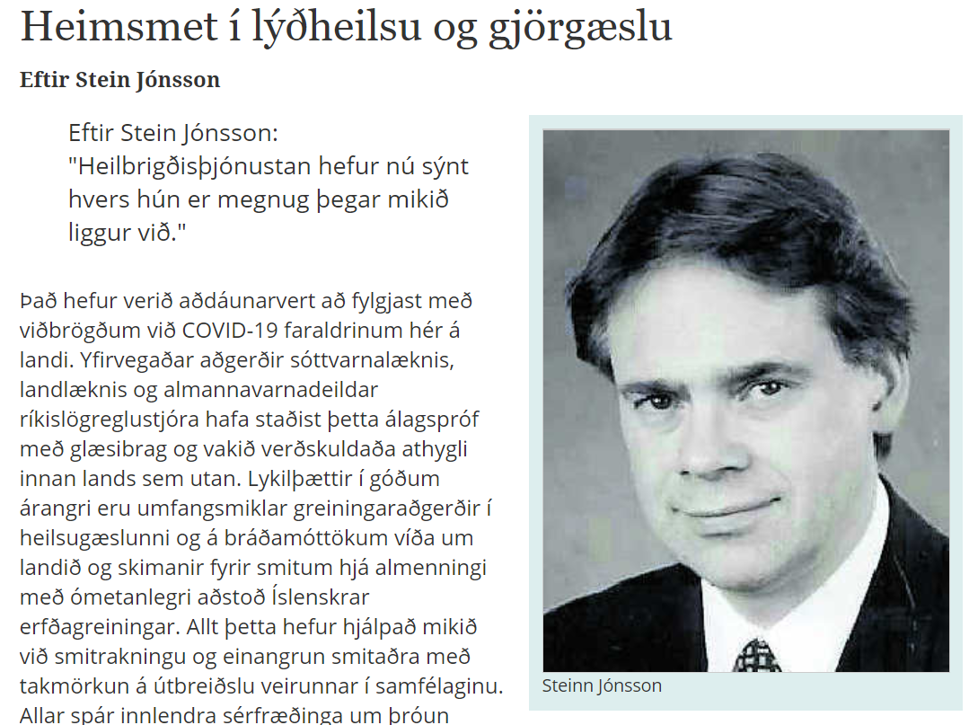 „Heimsmet í lýðheilsu og gjörgæslu“ - Grein Steins í Mogganum